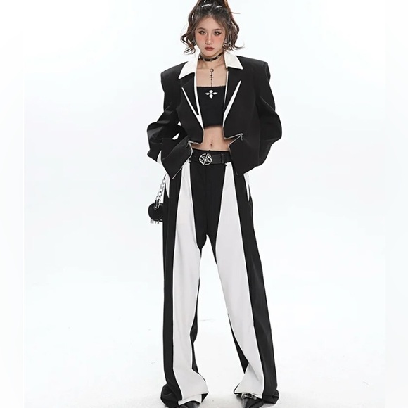 Dolls Kill Pants - NWOT black and white paneled wide leg high rise suit pant size 30